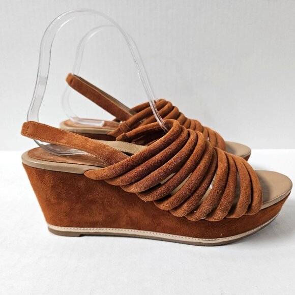 Donald J Pliner Shoes Womens 8 Fenn Strappy Wedge Sandals Caramel Brown Suede - Picture 4 of 10